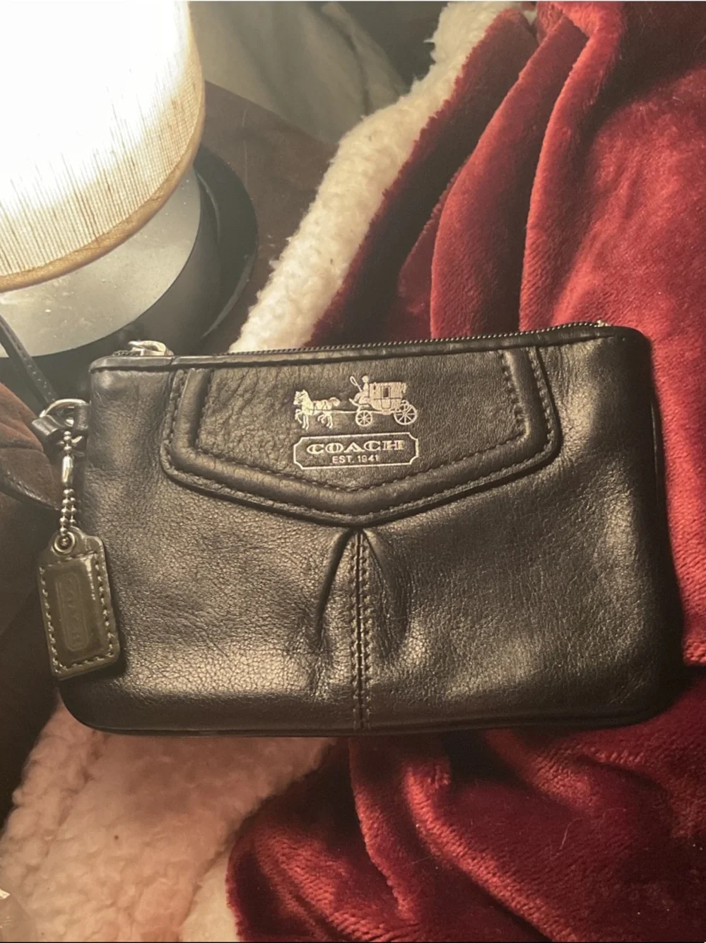 Coach Black Leather Wristlet with Silver Coach Horse & Carriage Logo